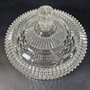 Anchor Hocking Pressed Glass Clear Queen Mary Ribbed Round Candy Dish. Vintage